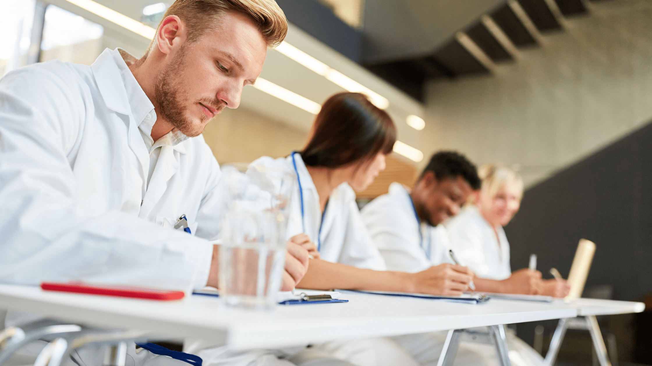 A group of medical school students taking their shelf exam.